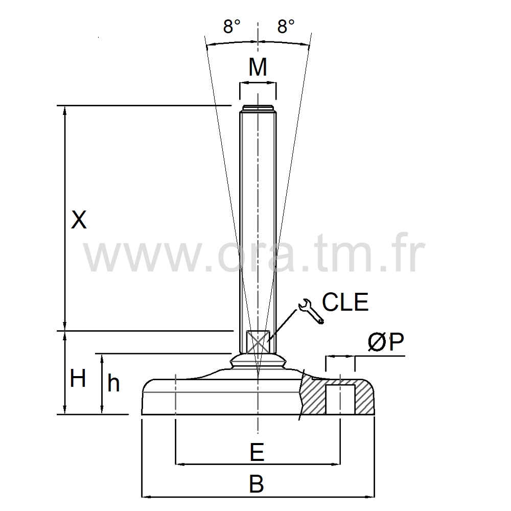 VMB8 - VERIN PIED CONVOYEUR - PRISE 2 PLATS ANGLE 8°